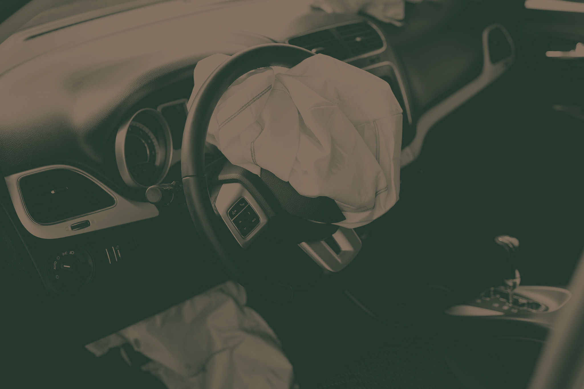 Airbag exploded at a car accident. Car Crash.